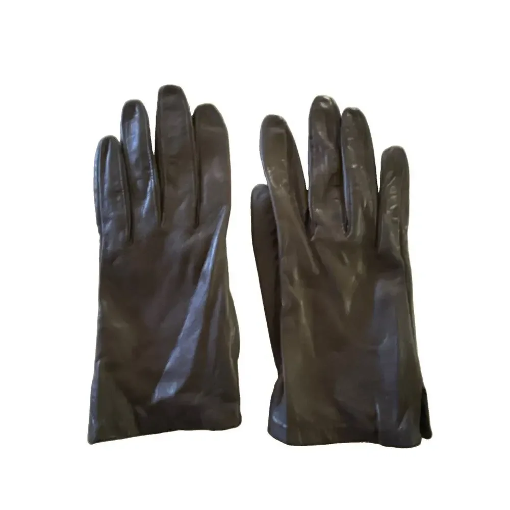 Vtg Aris Brown Leather Gloves Size 6.5 Silky Antron Nylon Lined Driving Gloves